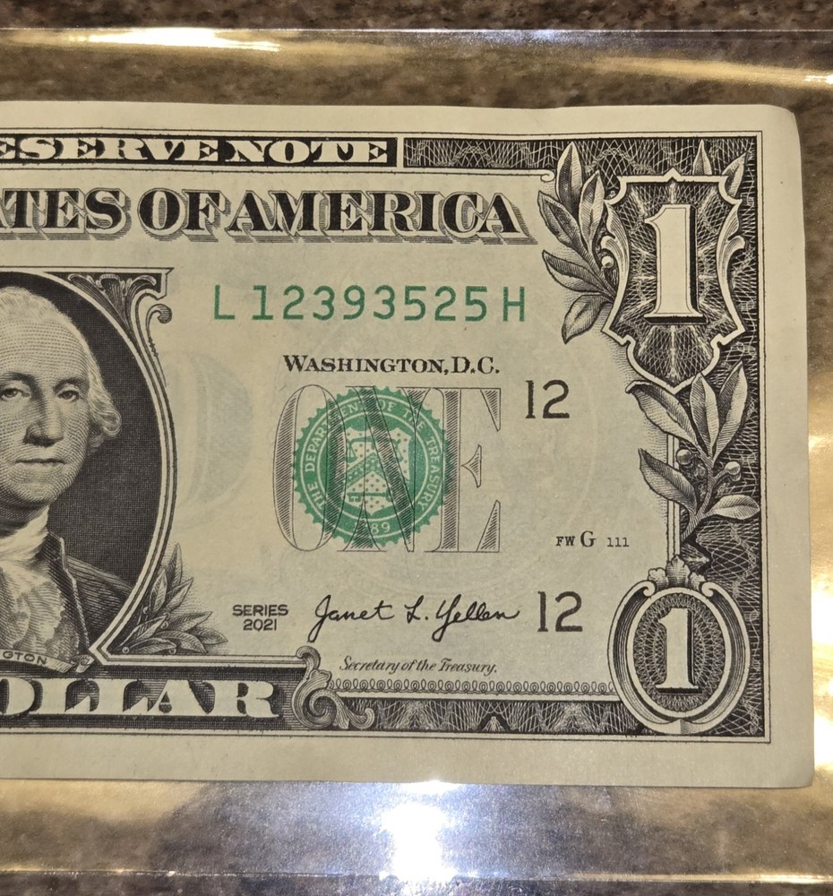 2021 wet Ink Transfer Error 1 Dollar US Bill Note