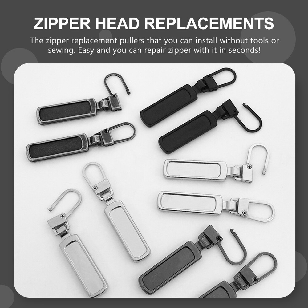 12PCS Convenient Zipper Slider Removable Sturdy Premium Black Zipper Puller