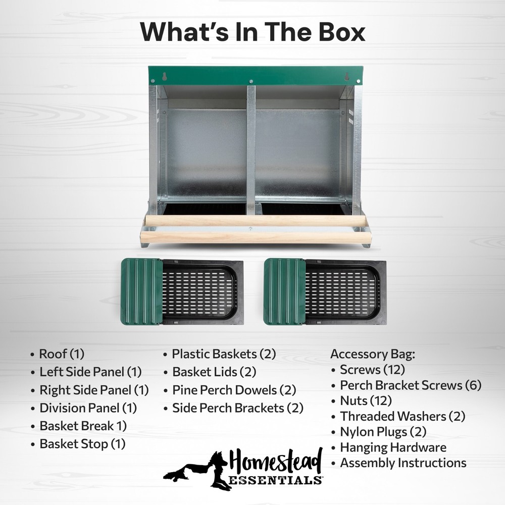 Homestead Essentials 2 Compartment Reverse Roll Out Chicken Nesting Box w/ Lids