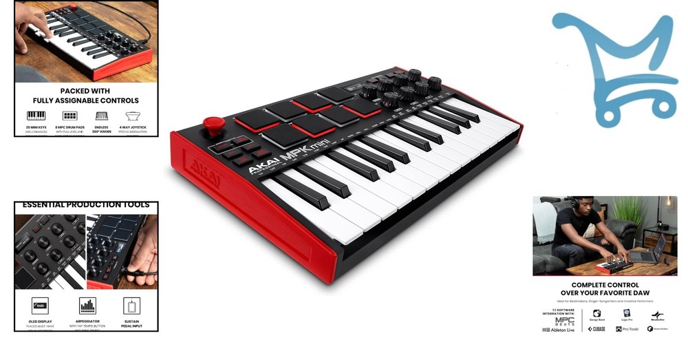 MIDI Keyboard Controller 25 Keys USB with Backlit Pads Knobs Music Software