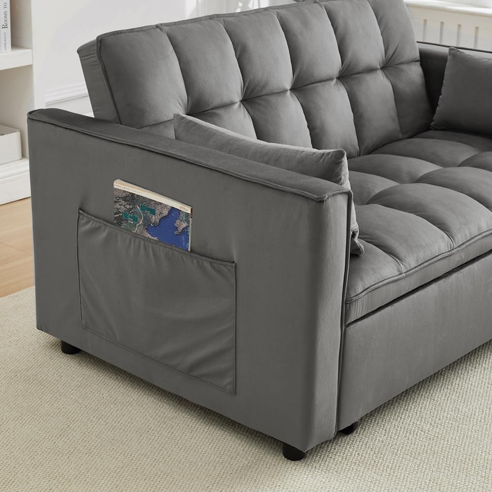 Modern Convertible Loveseat Sleeper Sofa Bed for Small Spaces - Grey