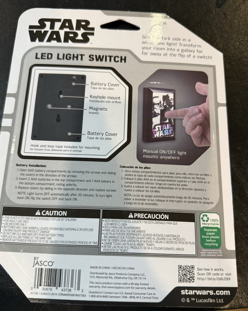 Star Wars Switch LED Night Light, Manual On/off Switch - A0052