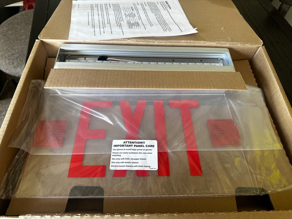 900E LED Exit Sign Edge Lit Red Letters Single Face Battery Backup