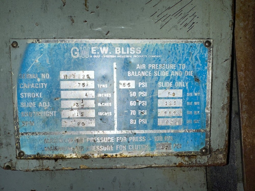 1973 Bliss Model 75 Ton C75 OBI Press