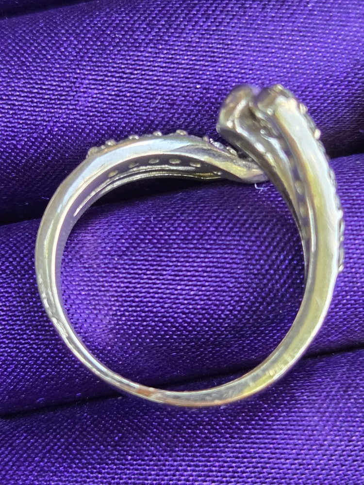 Complex Silvertone Ring Split Double Band Plain & Clear Stones Sz 10 Signed JCI