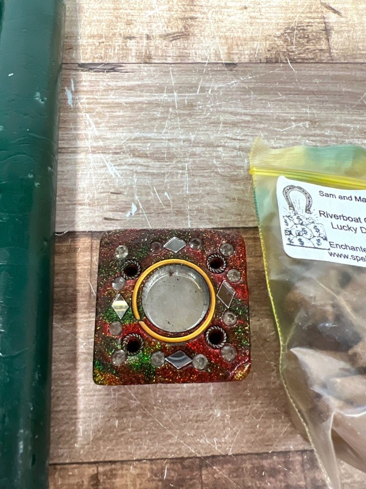 Green Spell Candle Set With Holder & Incense