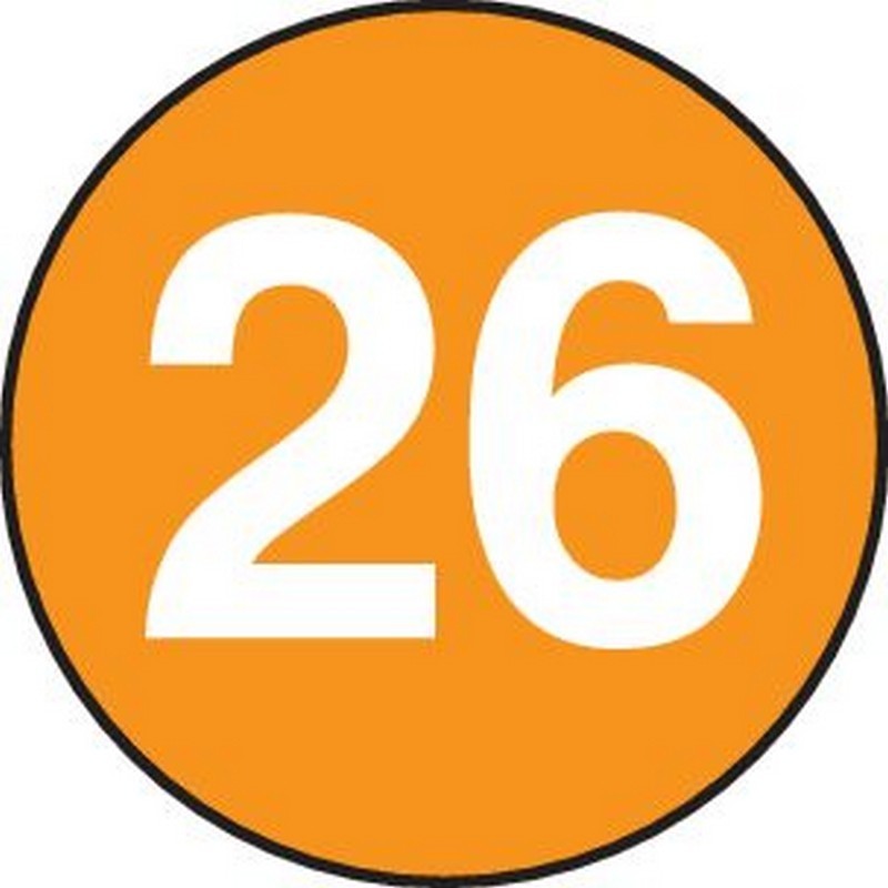 3" Diameter number 26 circle labels (500 per Roll)