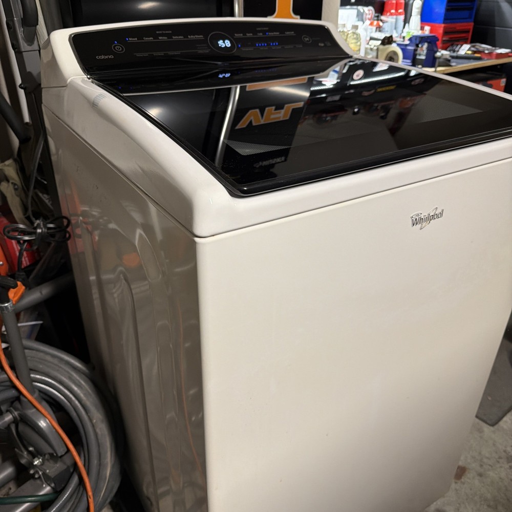 White Whirlpool Cabrio Washing Machine with glass lid