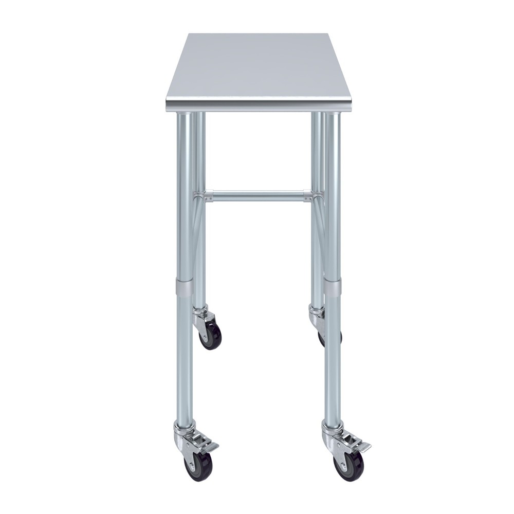 30 in. x 18 in. Stainless Steel Work Table Open Base & Wheels | Mobile Table