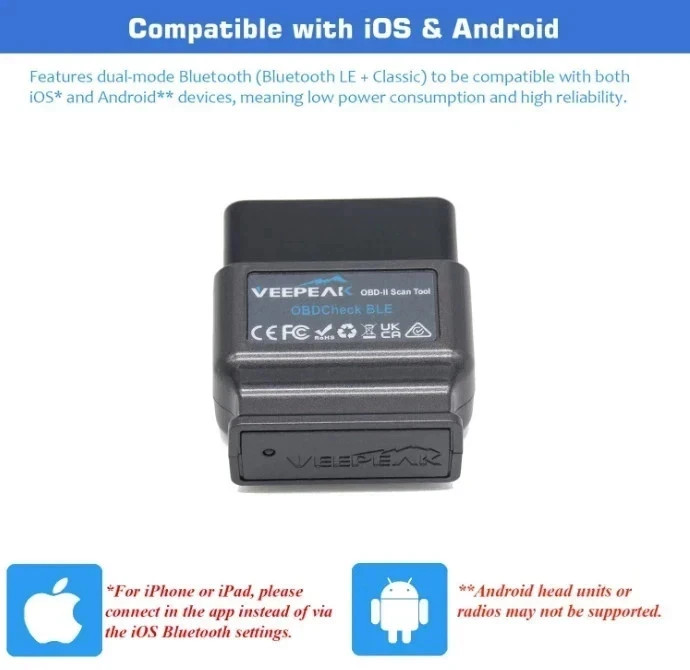 Veepeak OBDCheck BLE+ Bluetooth 4.0 OBD2 Scanner for iOS & Android, Car Code for