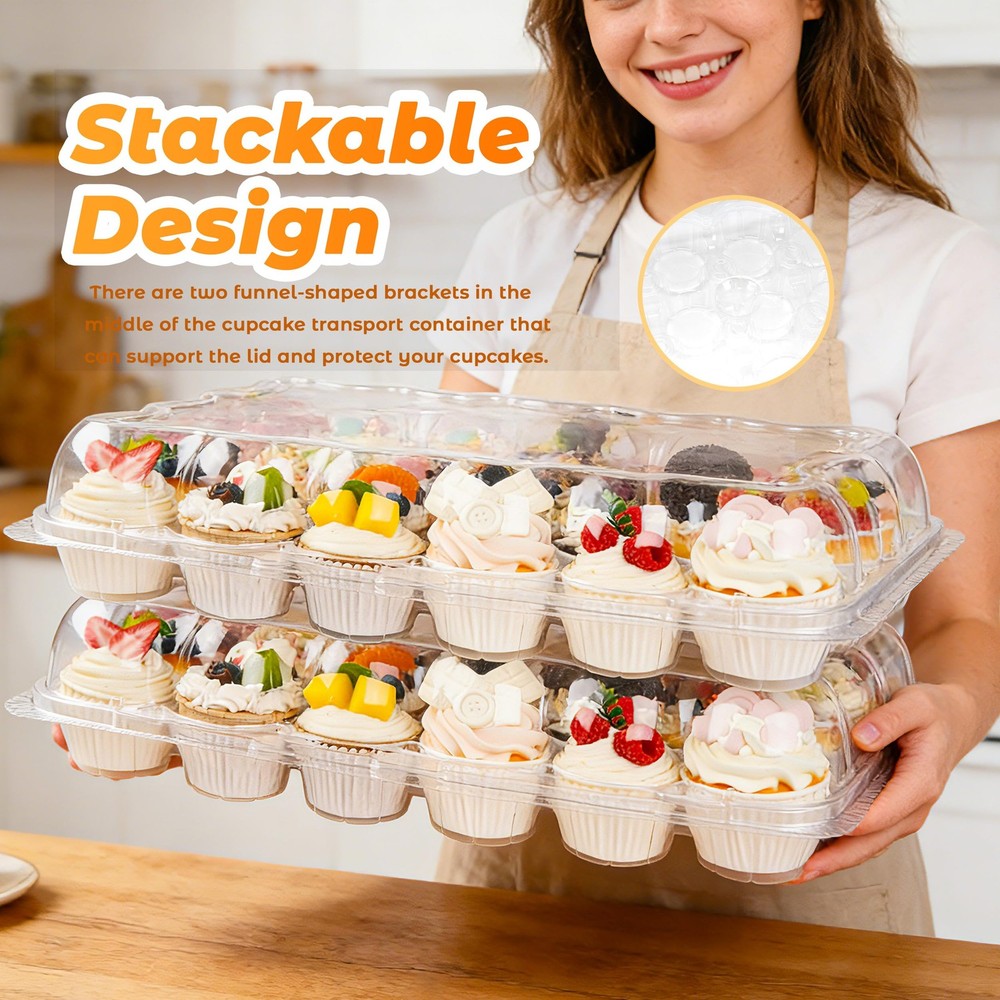 24 Count Cupcake Containers 5 Pack Holders Plastic Clear Disposable