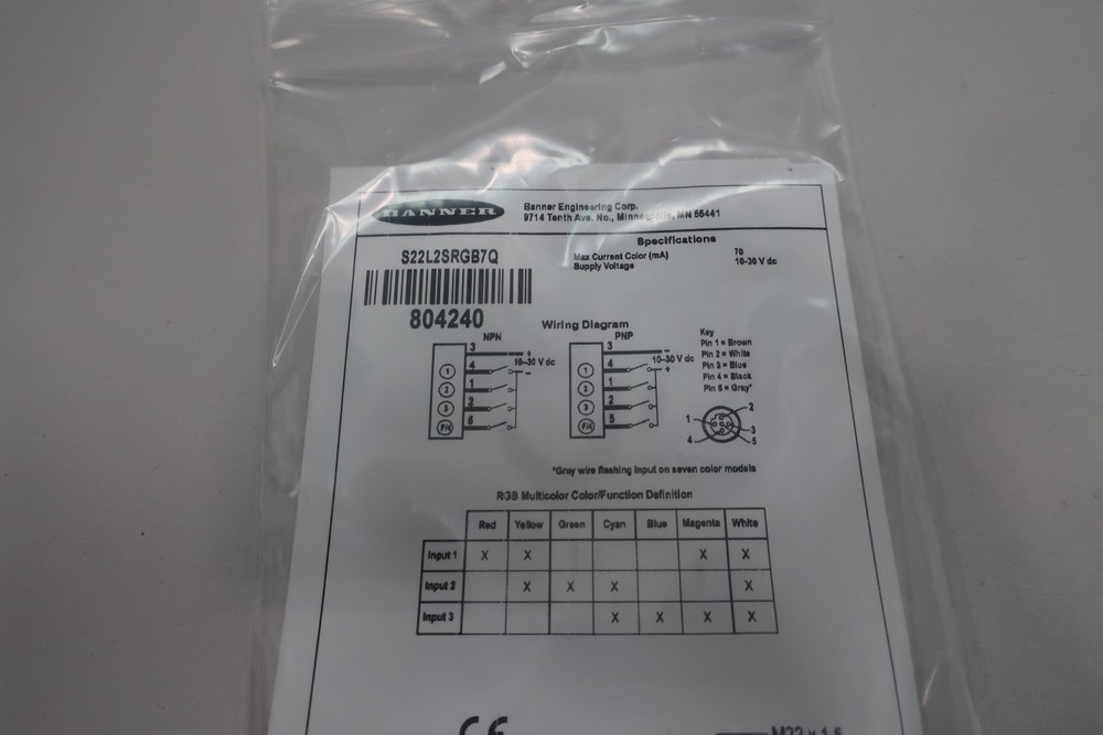 Banner S22L2SRGB7Q Multi Light Indicator Module 10-30v-dc