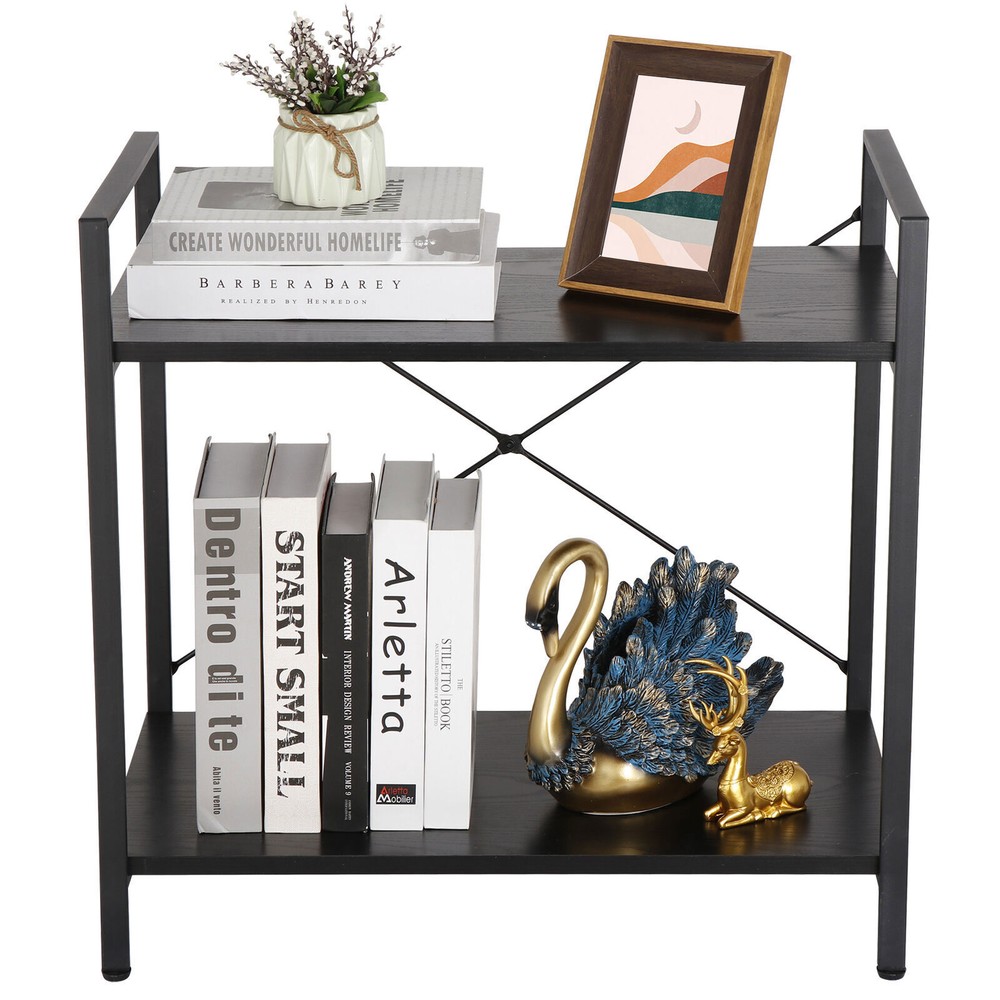 2 Tier Bookshelves for Small Space Open Standing Bookcase Storage Rack Shelf