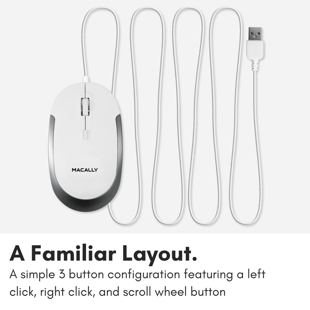 Macally Silent Wired Mouse - Slim & Compact USB Mouse for Apple Mac or Window...