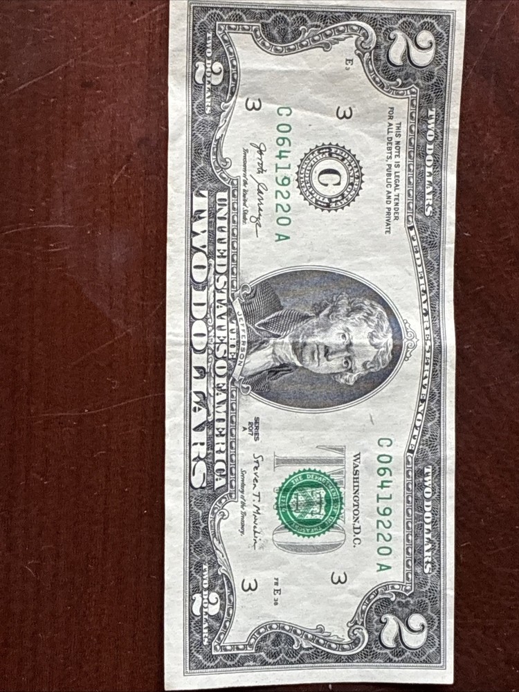 $2 Bill 2017 A, Misaligned Front Error C06419220A