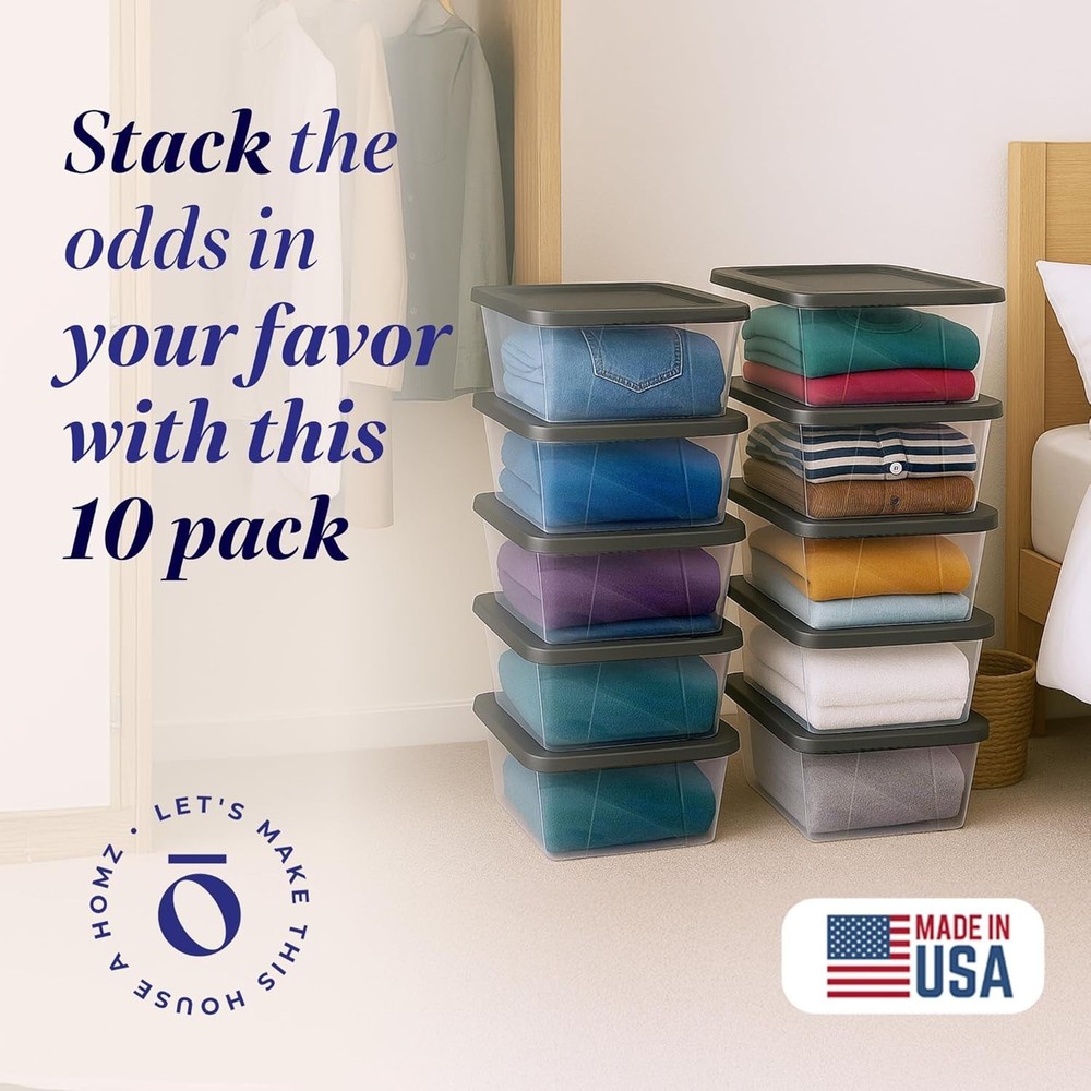 Stackable Clear Storage Bins w/ Lids, 6 Qt, 10-Pack