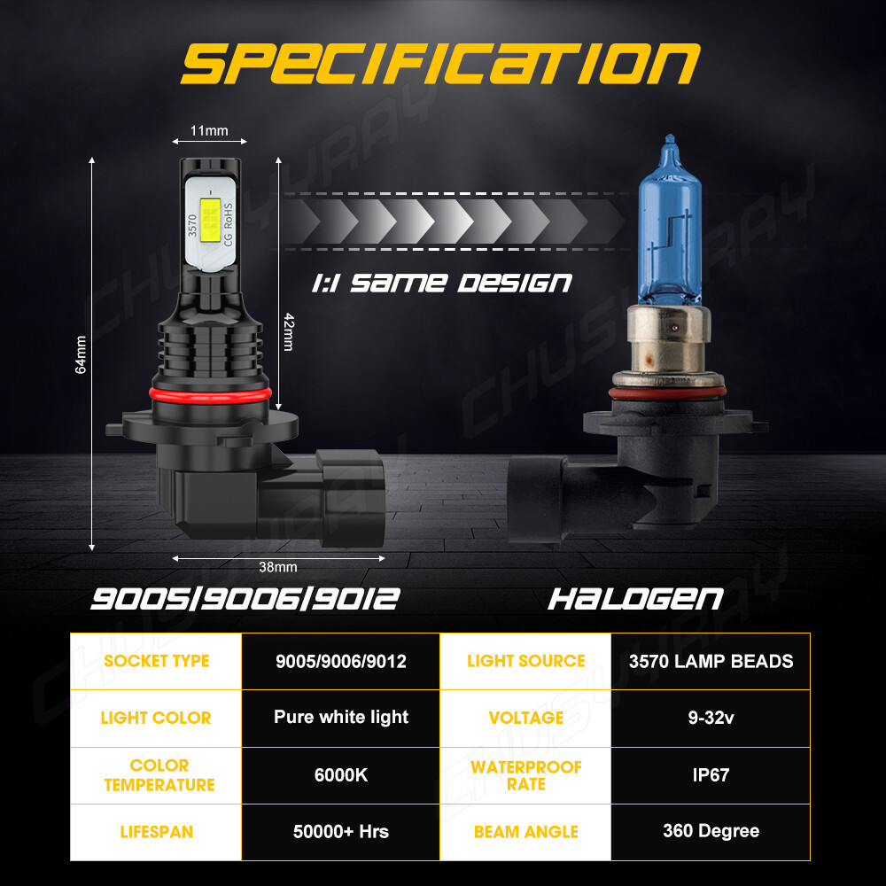 9012 LED Headlight Conversion Kit High/Low Beam Bulbs Super White Light USA Ship