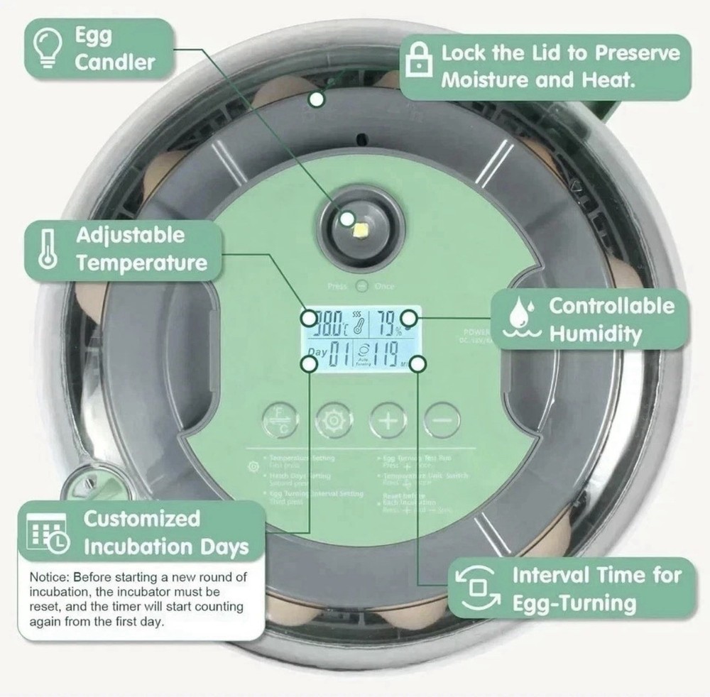 Egg Hatching Digital Automatic Turning 18 Egg Incubator With Egg Candling Light