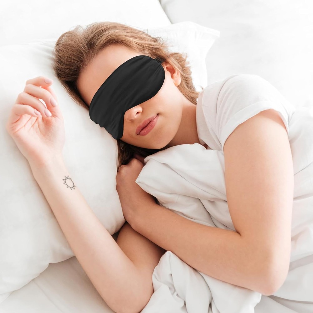 2 Pack Sleep Mask Silk Eye Cover for Sleeping, Soft Satin Black