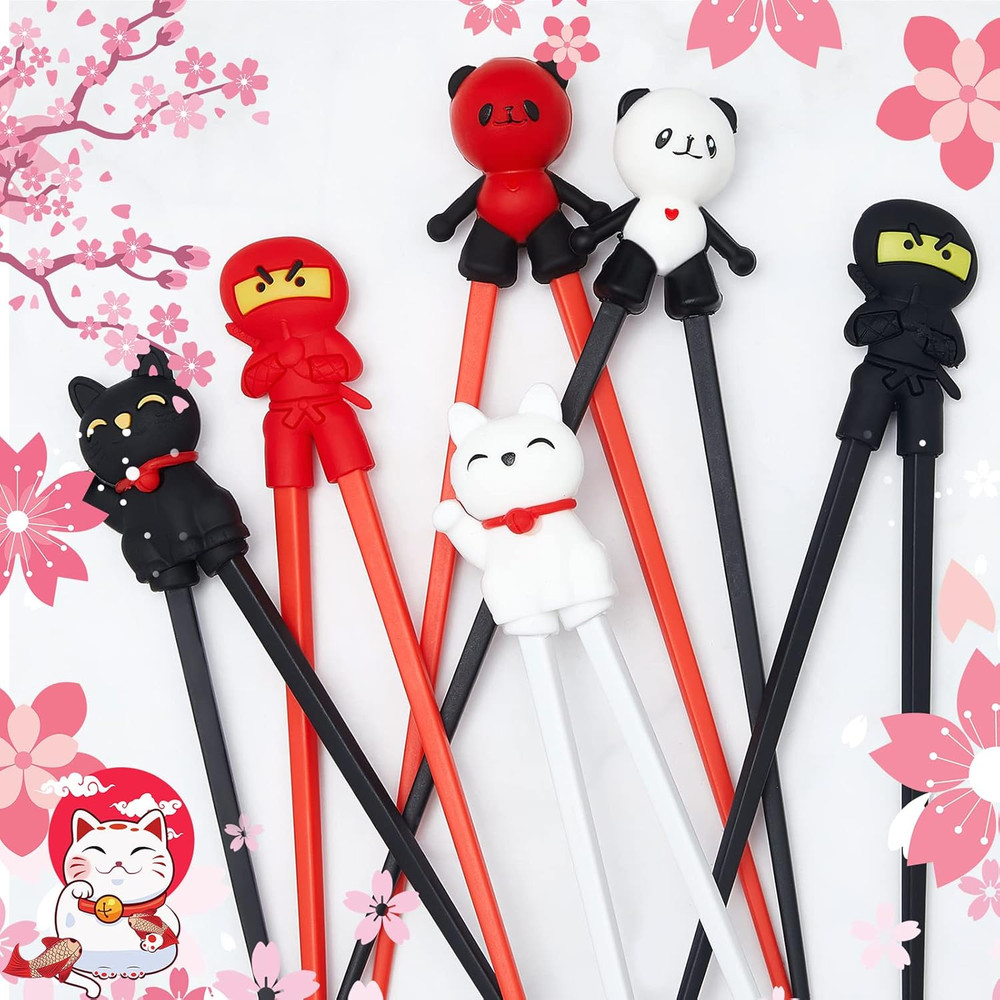 6 Pairs Training Chopsticks for Beginners, Reusable Learning Tableware, Cute Des