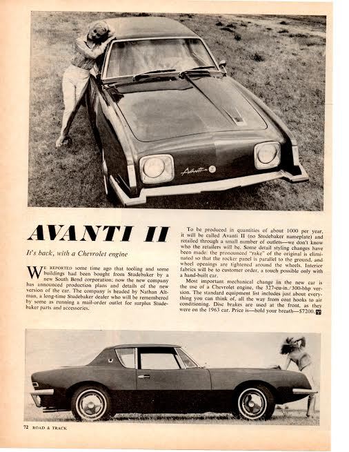 1966 STUDEBAKER AVANTI II - CHEVY 327/300 HP  ~  NICE ORIGINAL ARTICLE / AD