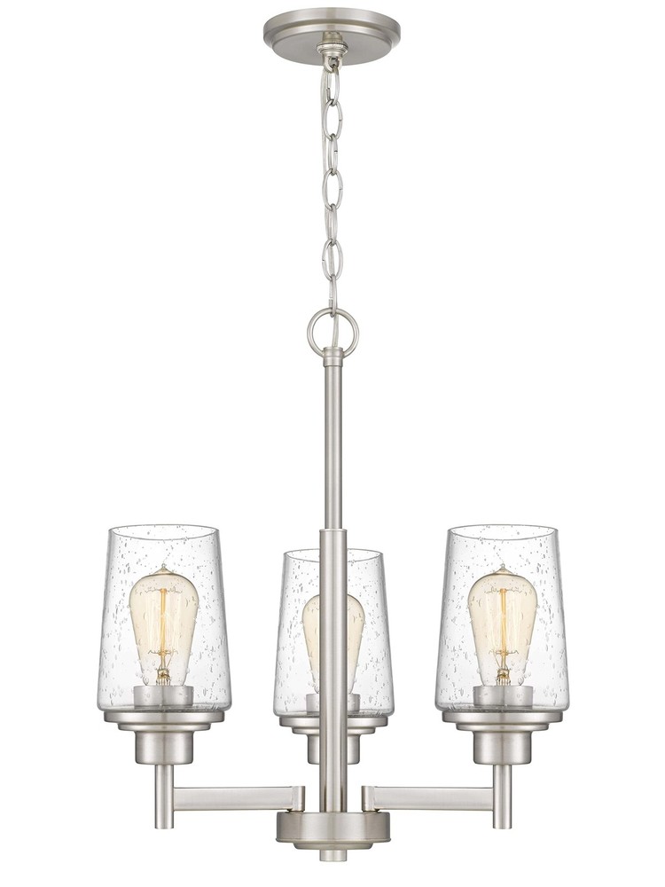 Jacob Modern 3-Light Chandelier Pendant Ceiling Light Brushed Nickle Seeded G...