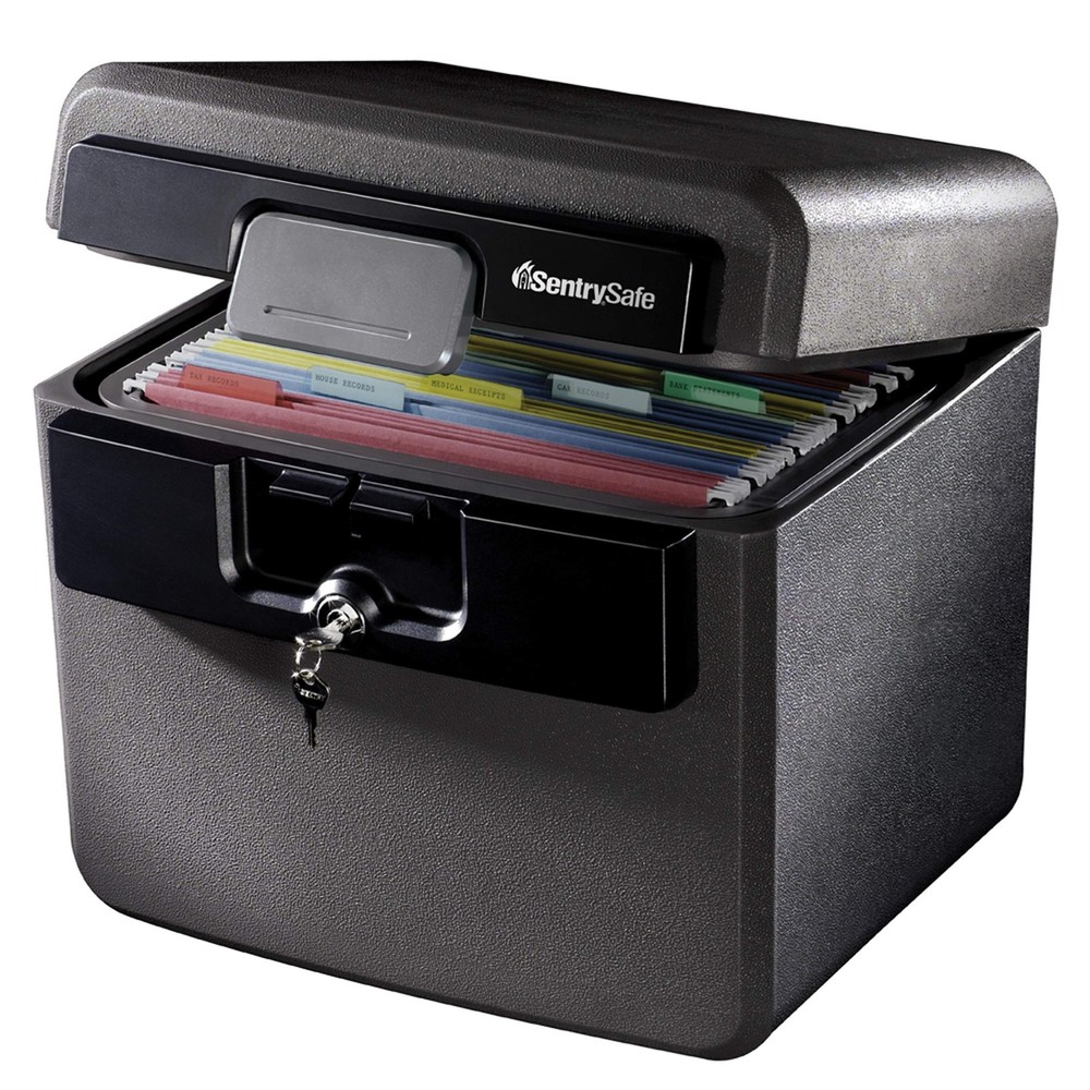 SentrySafe Black Fireproof and Waterproof Safe, File Folder and Document Box ...