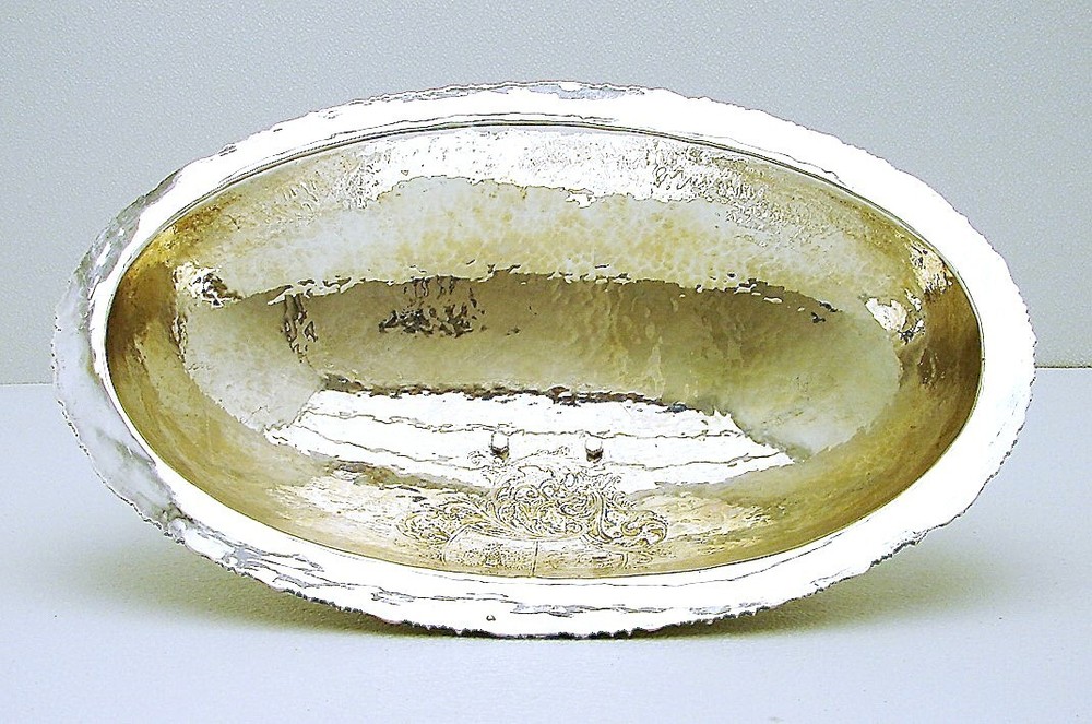 Hanau German Solid Silver Hand-hammered Serving Tray & Dome Lid marked Armorial