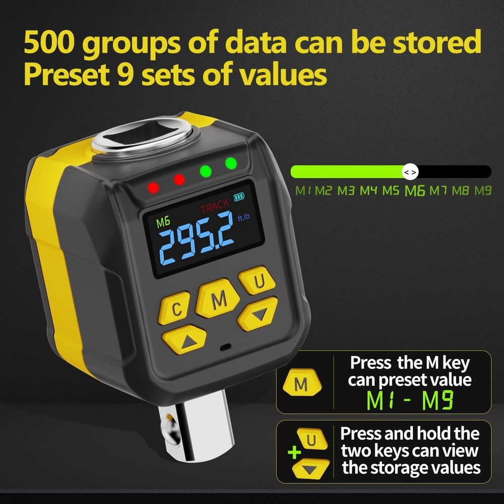 1/2" Drive Digital Torque Adapter Set 15-295 Ft-Lb Range ±2% Accuracy Certified