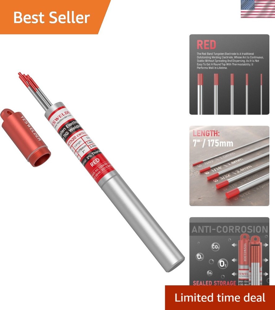 AWS Certified Red Tip Tungsten Electrode Set 10pk - Perfect for Precise Welding