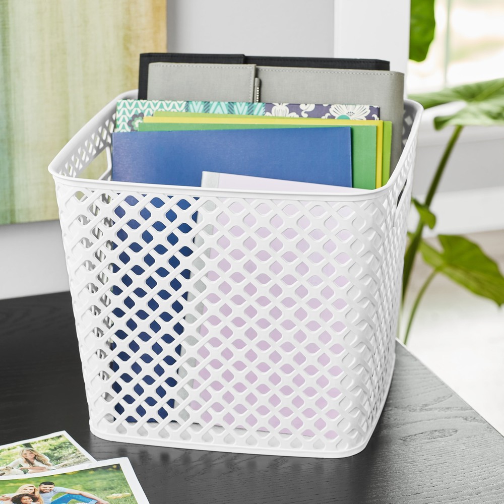 White 13" Cube Decorative Storage Basket