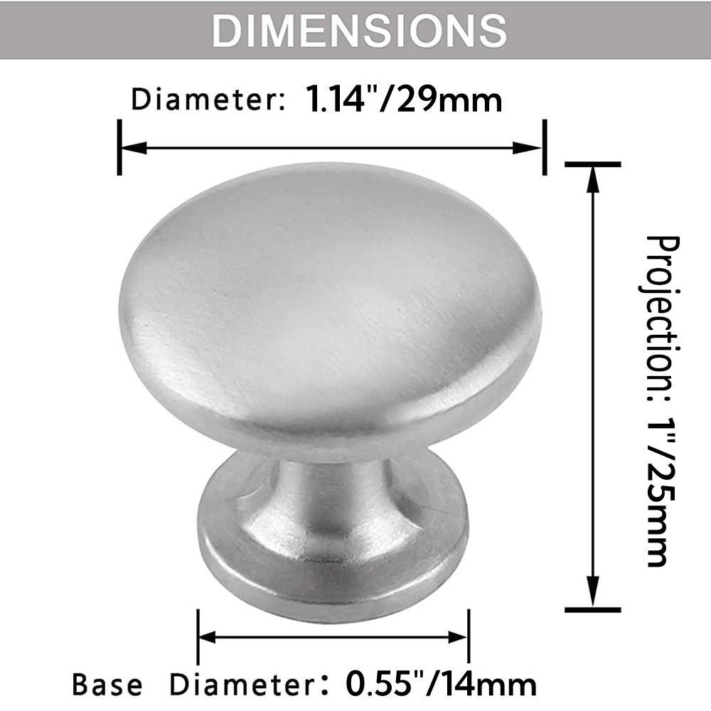 10Pcs Satin Nickel Round Mushroom Kitchen Cabinet Knobs Cupboard Handle Pulls
