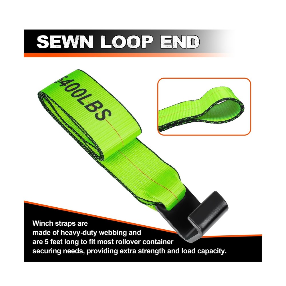 4" x 5' Roll Off Container Winch Strap w/Flat Hook,Heavy Duty Tie Down Winch ...