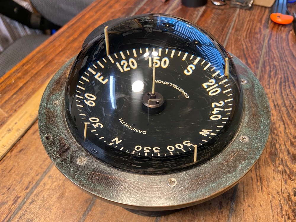 Vintage Danforth Constellation Dash Mount Compass 5" Card Red LED Light