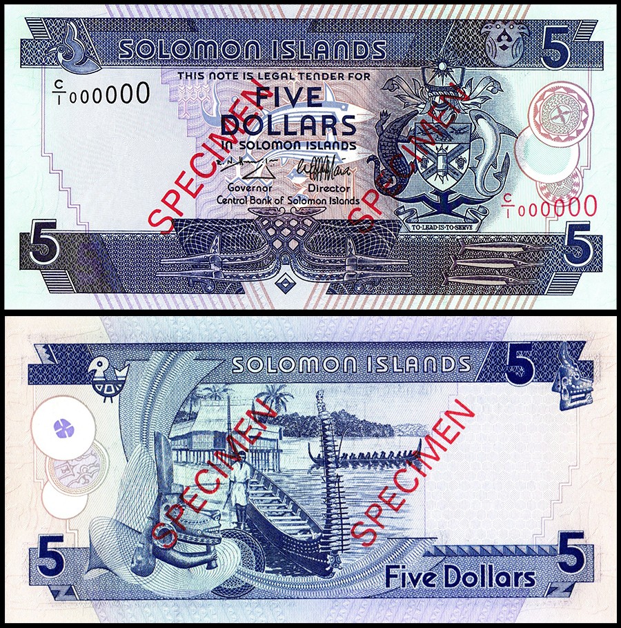 Solomon Islands 5 Dollars, 1997 ND, P-19s, UNC, SPECIMEN