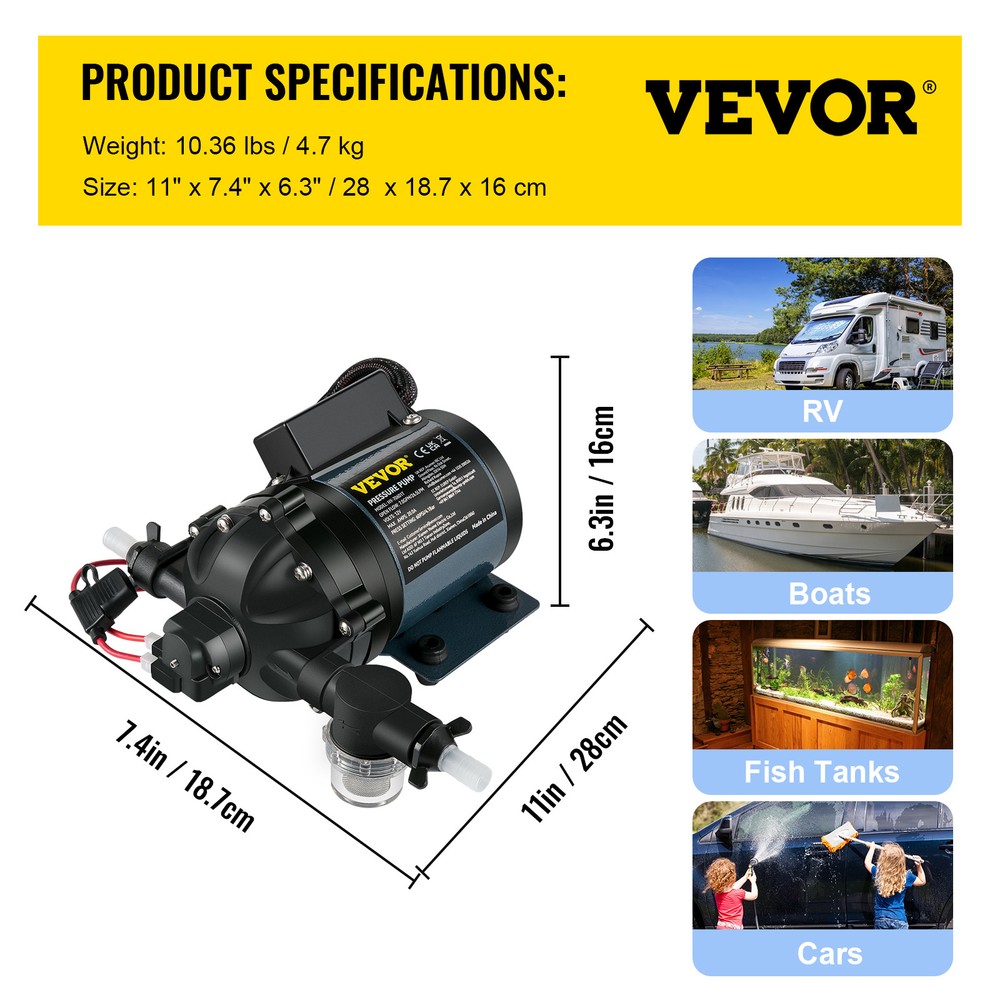 VEVOR Washdown Deck Pump Kit Water Pump 12V 7 GPM 60 PSI 10 FT Self Priming Head