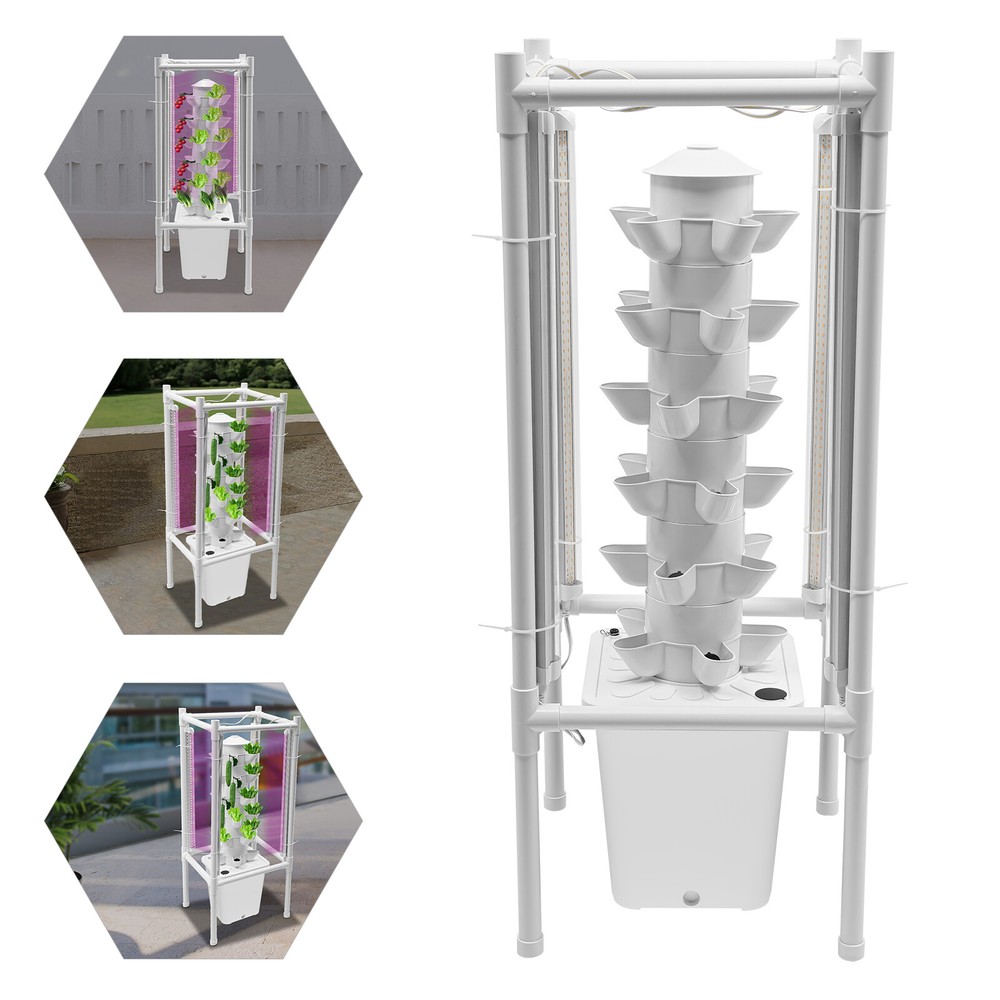 30-Pot Vertical Hydroponic Tower System Set with LED Lighting & Auto-Watering