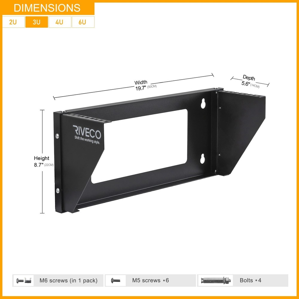 RIVECO 3U Wall Mount Rack for Network| Reinforced Heavy Load 66-99 LBS Small ...