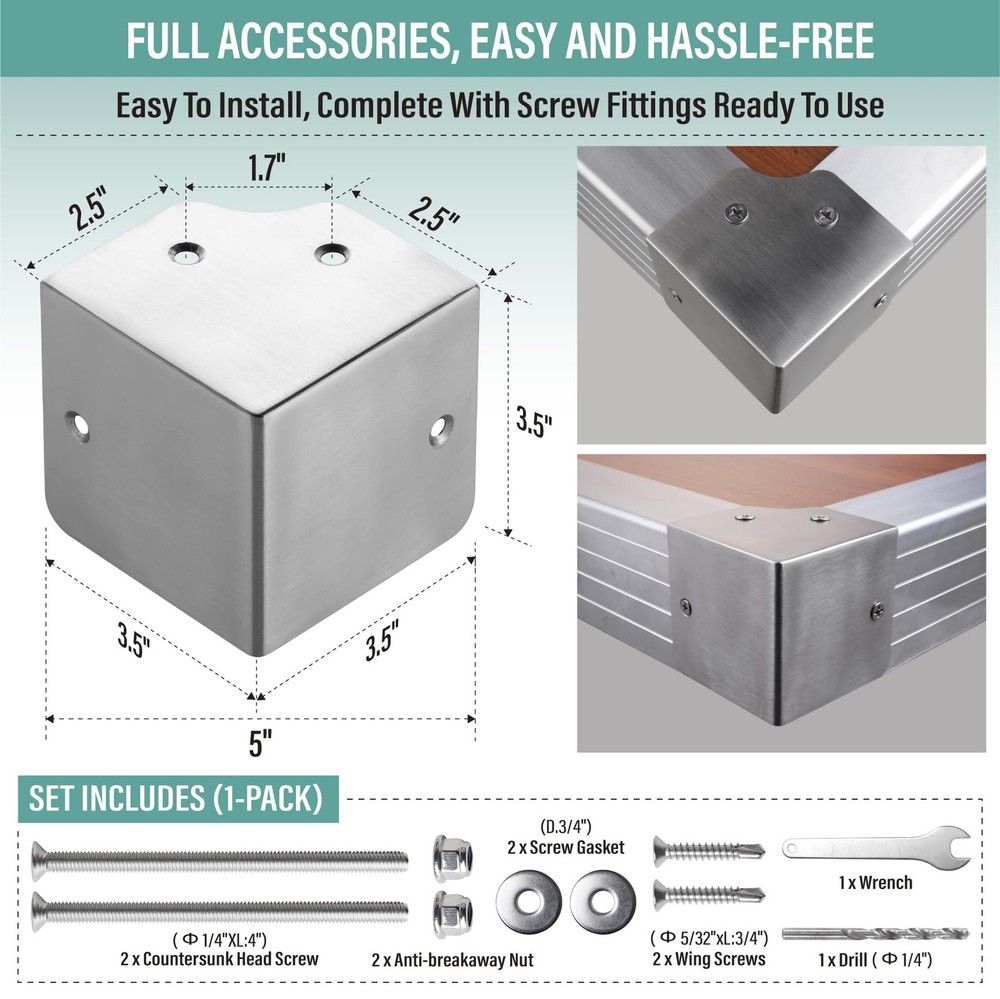 1Pack -316 Stainless Pontoon Corner Cap,90°Right-Angle Brushed Right Angle