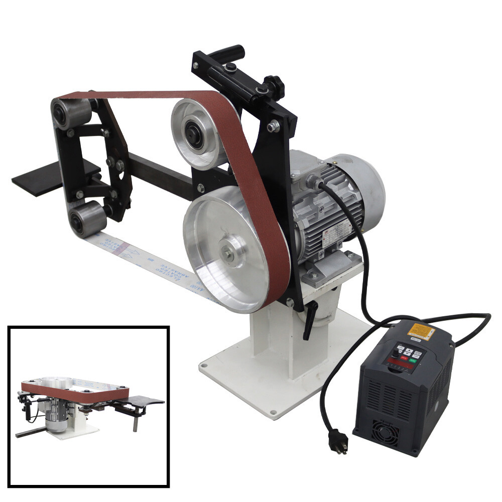 Vertical & Horizontal Frequency Conversion Belt Sander Grinder 3 Grinding Wheels