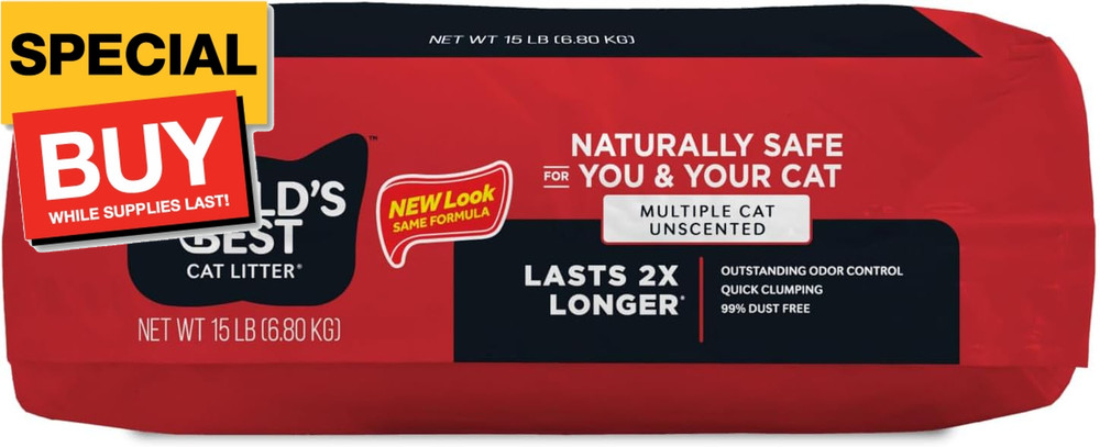 Multiple Cat Unscented, 15-Pounds - Natural Ingredients, Quick Clumping, Flushab