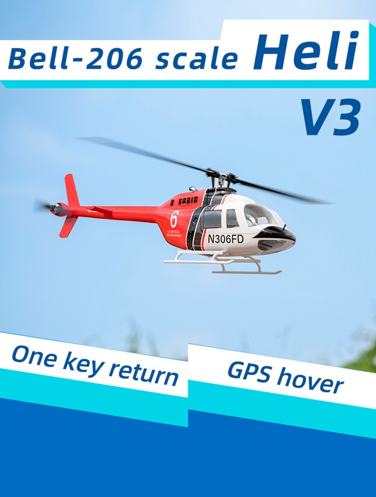 Fly Wing Bell 206 V3 6CH GPS 3D Auto Return Hovering RC RTF Helicopter 2 Battery