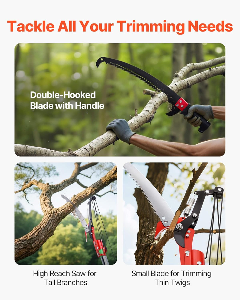 Manual Pole Saw, 3.87-27 Ft Extendable Pole Tree Pruner with Scissors, Sharp 65M