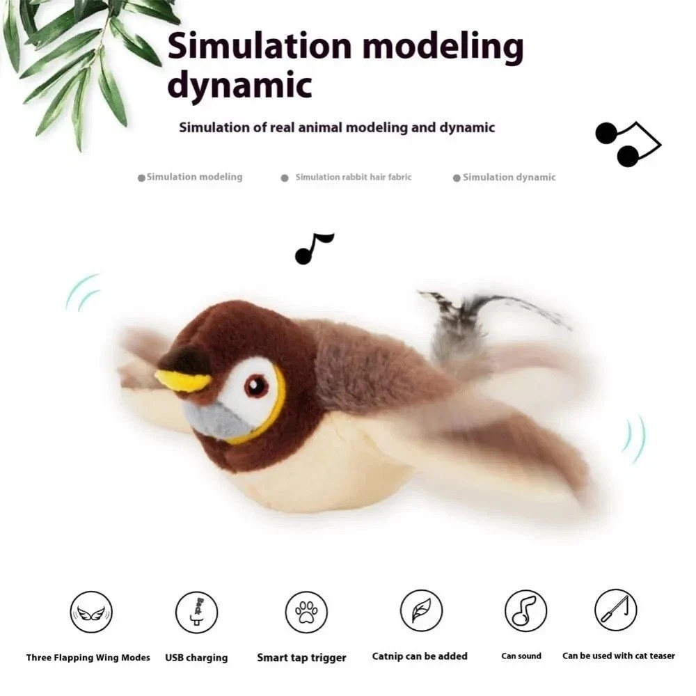 USB Interactive Flying Bird Cat Toys Electronic Pet Simulation Sparrow Toy US