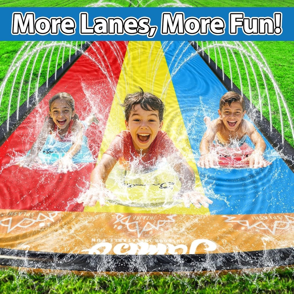 20Ft Triple Water Slide with 3 Bodyboards & Advanced Sprinkler System