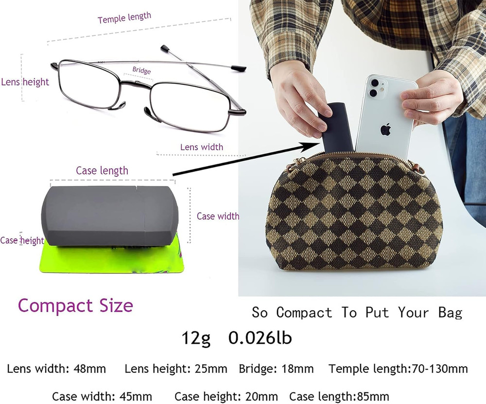 Hard Cases Folding Reading Glasses, Pocket Wallet Purse Compact Spring Hinge Rea