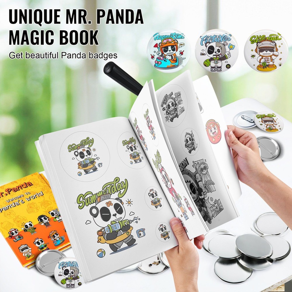 75mm DIY Button Maker Kit Includes Magic Panda Book Circle Cutter 500 Parts