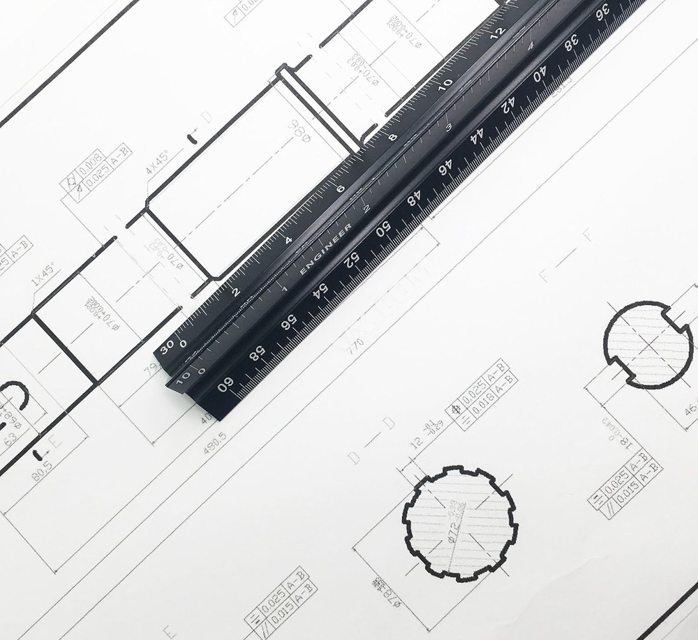 12 Inch Triangular Engineer Scale Ruler, Anodized Solid Aluminum Core with La...