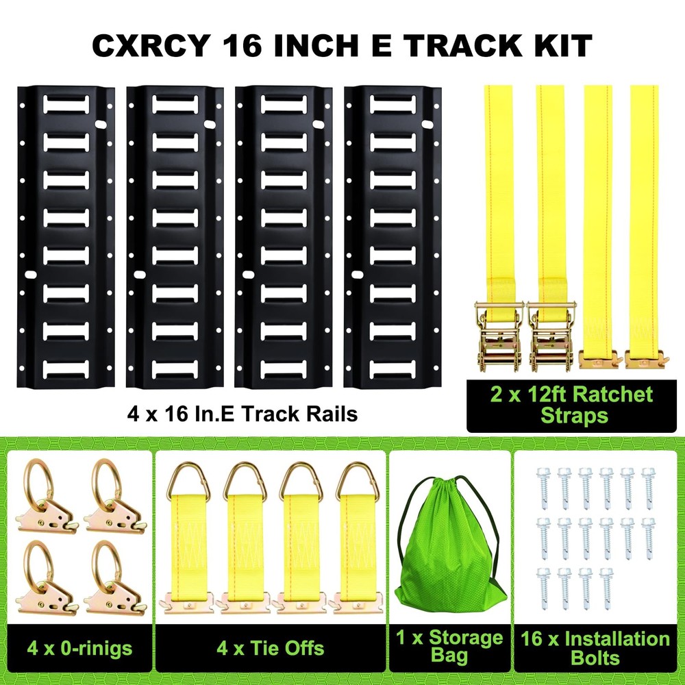 Thickened 2.5mm E Track Tie-Down Rail Kit，15 Pack Includes 4 16"...