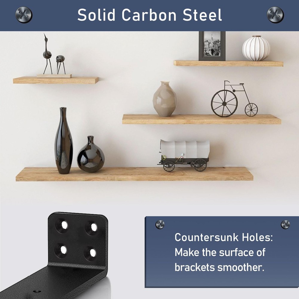 4 Pack Heavy Duty Floating Shelf Bracket Black L Brackets 15cm 5mm Thick